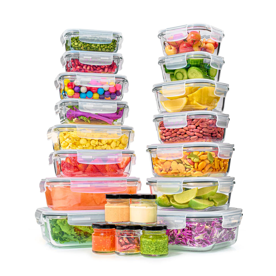 Le'raze 40-piece glass set, rectangular 1520ml container for easy meal prep.