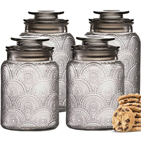 Le'raze 4pc vintage glass canister set with airtight lids for stylish kitchen organization.