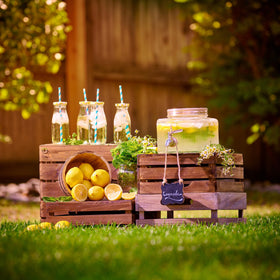 Le'raze clear glass with fruit infusions showcases vibrant beverages.