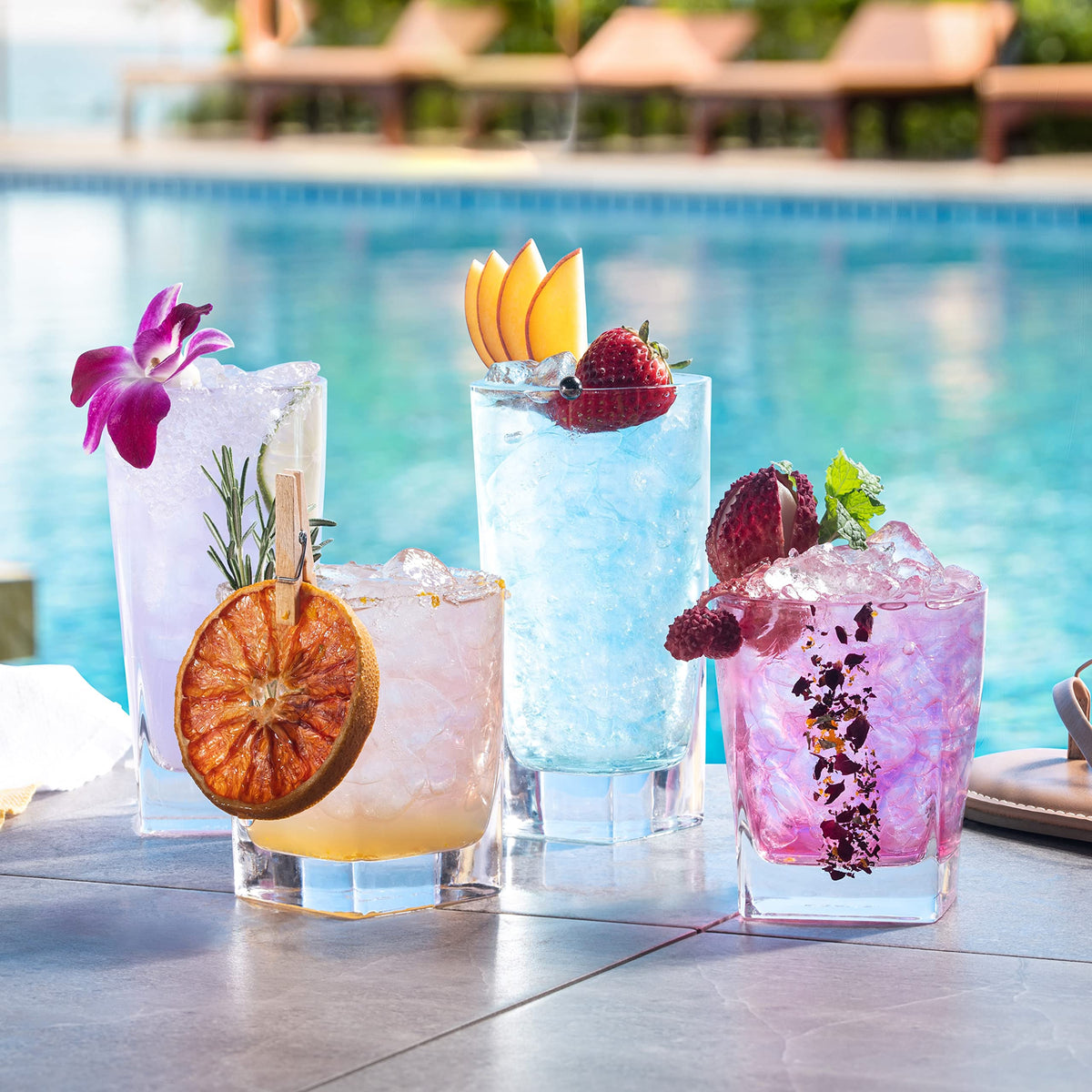 Le'raze Collins 16-piece set includes water, juice, beer, and cocktails