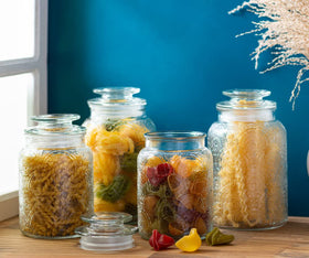 Le'raze canisters displayed as a decorative kitchen element.