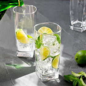 Le'raze edgy silhouette glasses enhance table presentation with crystal-clear clarity.