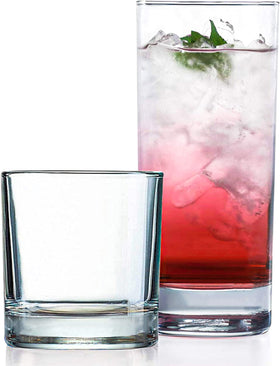 Le'raze everyday glasses set of 8 with hurricane silhouette for versatile entertaining.
