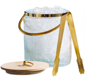 Le'raze glass ice bucket with ribbed design for elegant entertaining.