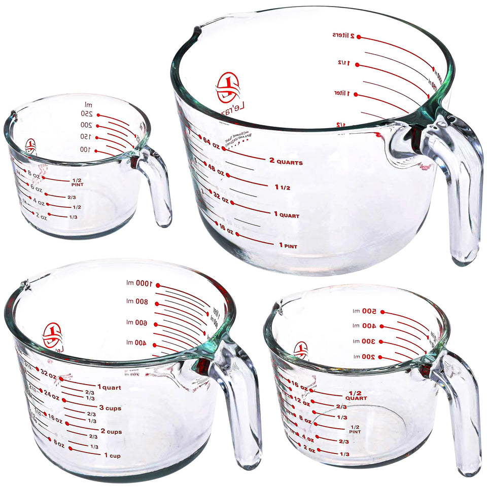 Le’raze 1cup glass measuring cup with clear markings for precise ingredient prep.