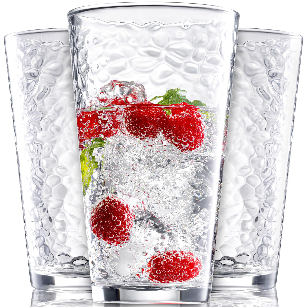 Le'raze hammered-glass cups 16oz with premium texture for cocktails and cold beverages