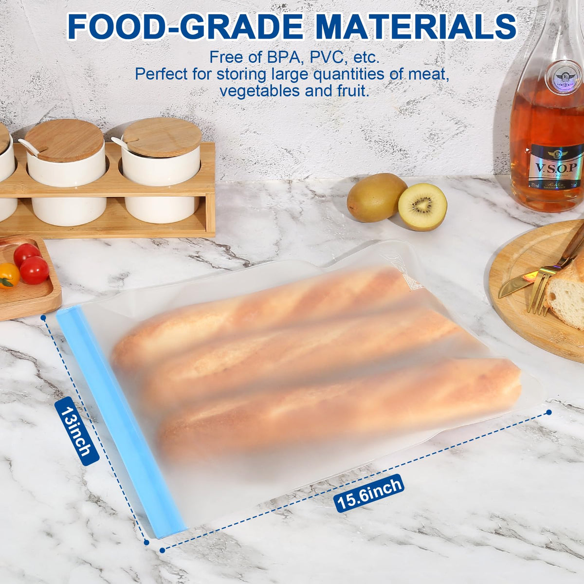 Lerine 2-gallon freezer bag dishwasher-safe icon indicating simple cleanup.