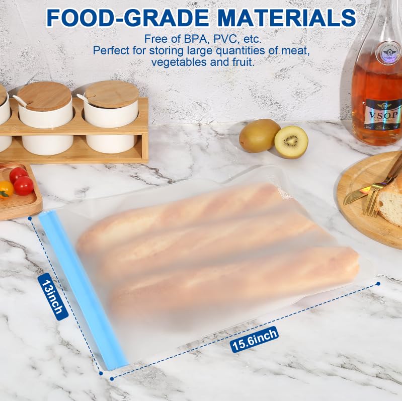 Lerine 2 gallon bags ideal for meat, fish, vegetables, and leftovers.