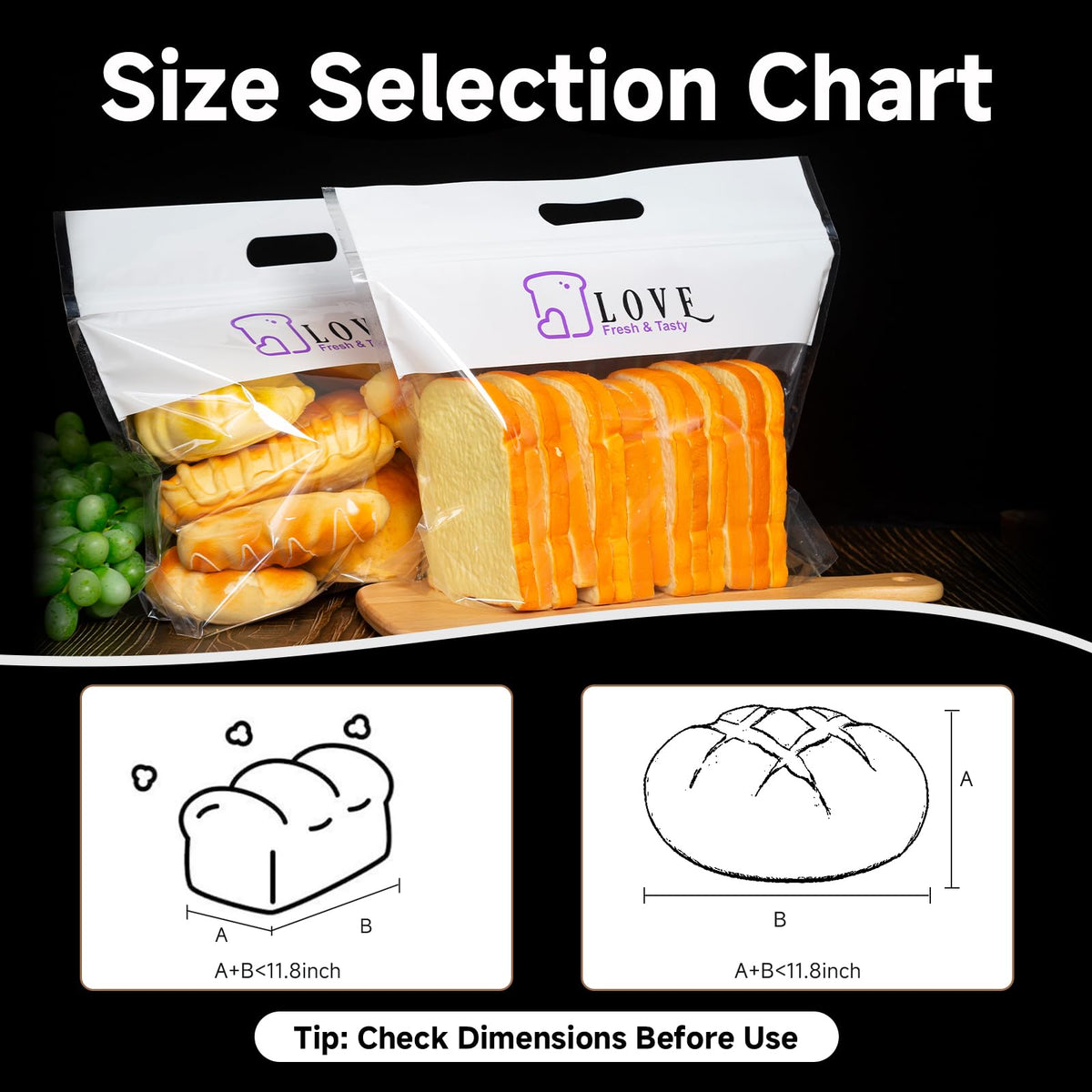 Lesibag bottom-wide 11cm bags fit large toasts up to 450g.