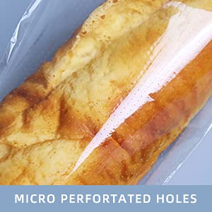 Lesibag clear OPP micro-perforated bag highlights crust breathability for fresh bread.