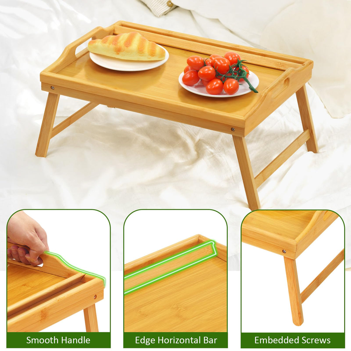 Lesnople bed tray lightweight with handles for easy transport