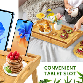 Lesnople bed tray media slot holder for phones and tablets