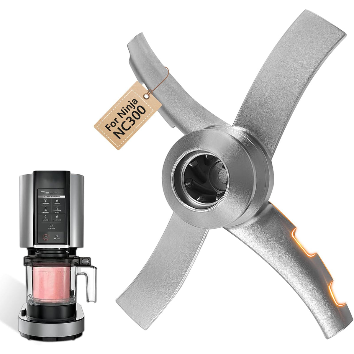 Lesyao replacement paddle blade for Ninja NC300 close-up, sturdy stainless steel for smooth frozen desserts.
