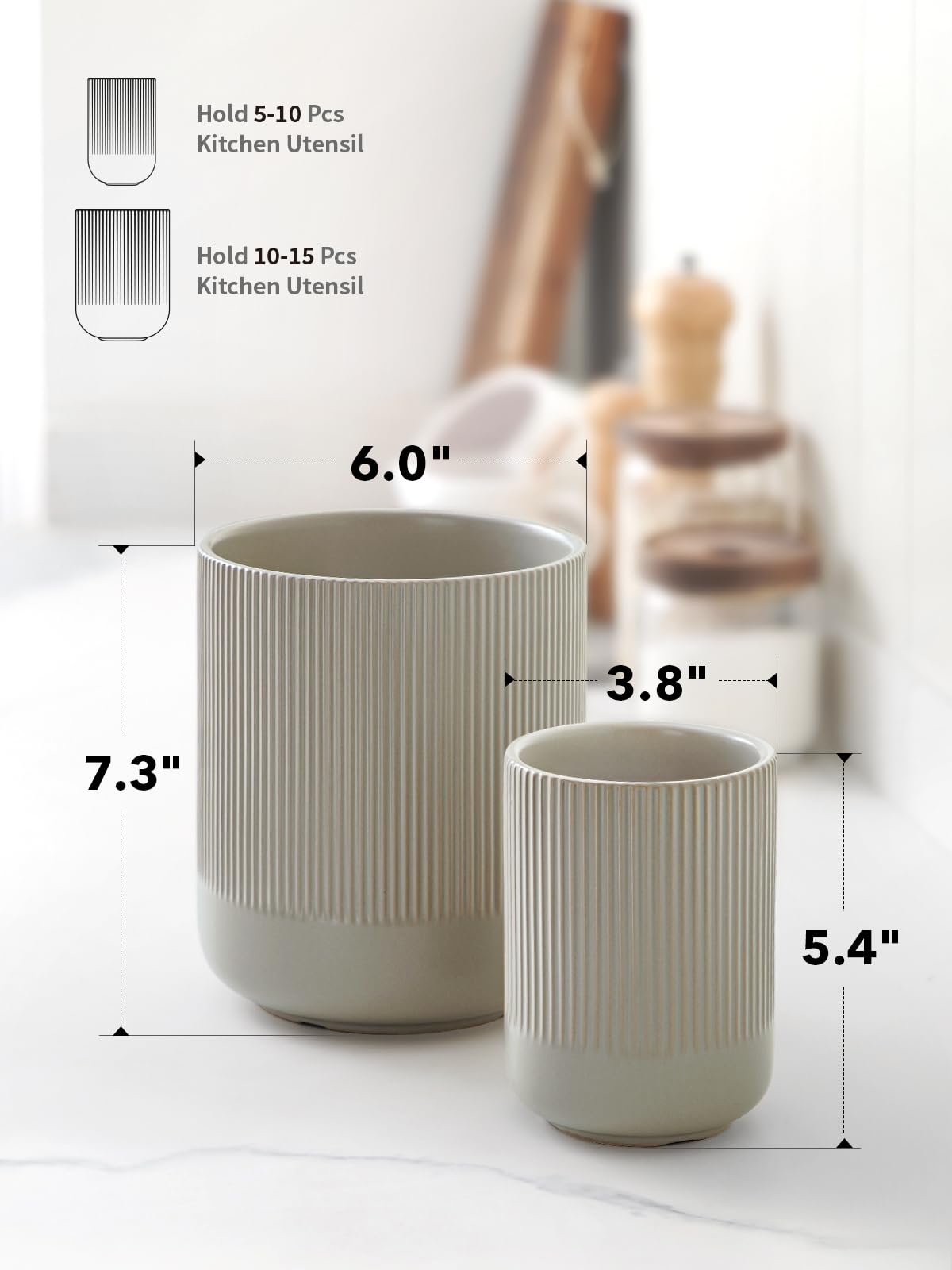 LE TAUCI Utensil Crock in Use: tools stay upright and reachable.
