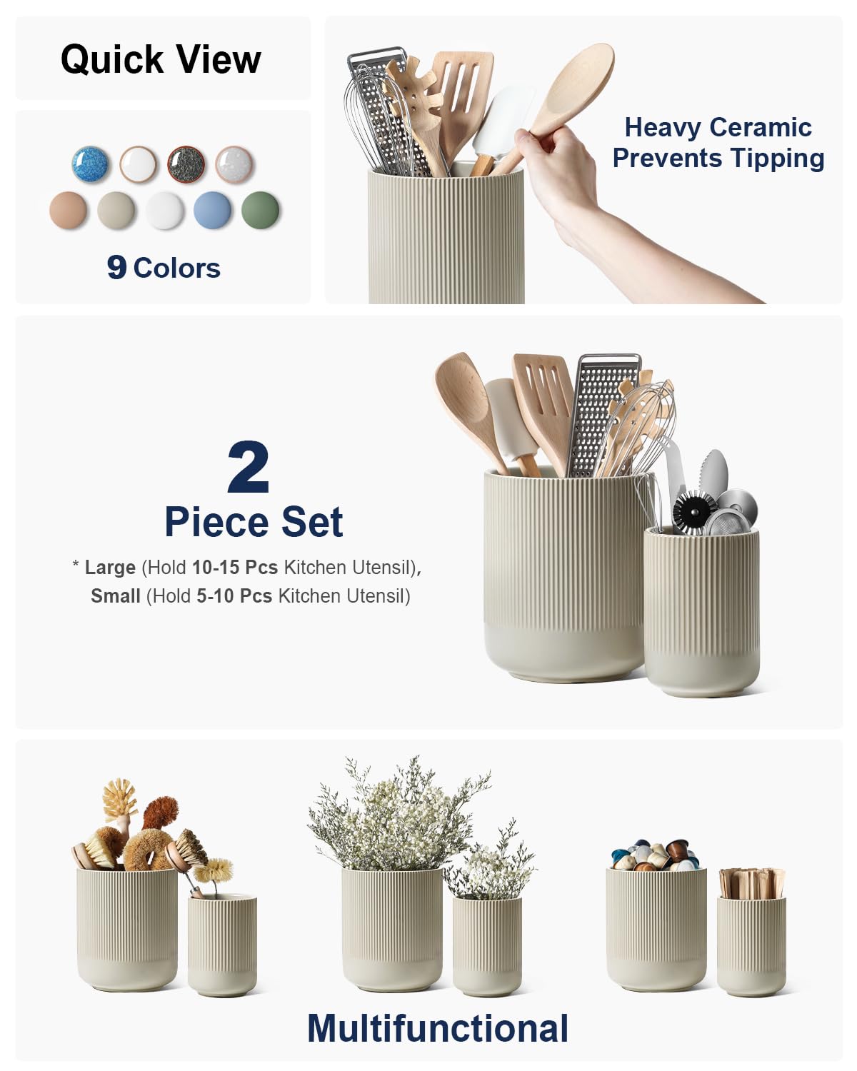LE TAUCI Utensil Crock Small-5.4 inch: compact spoon and fork holder.