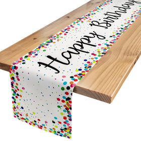 Letjolt Happy Birthday table runner 72in frames a festive birthday table for guests.