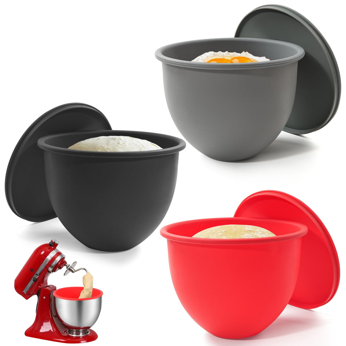 LETOMS silicone bowl liner inside KitchenAid 5qt bowl for secure mixing.