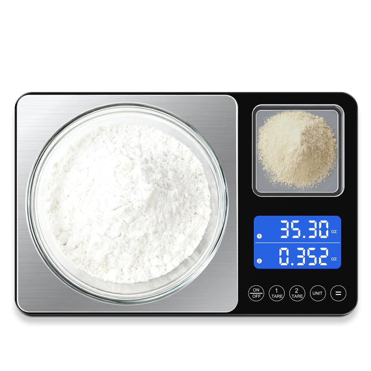 Letron dual-platform scale shows both weights for precise portioning in one glance.