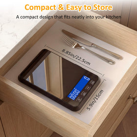 Letron scale used in baking for precise ingredient measurements and timing.
