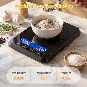 Letron food scale demonstrates 0.1 oz precision on a bright backlit display.