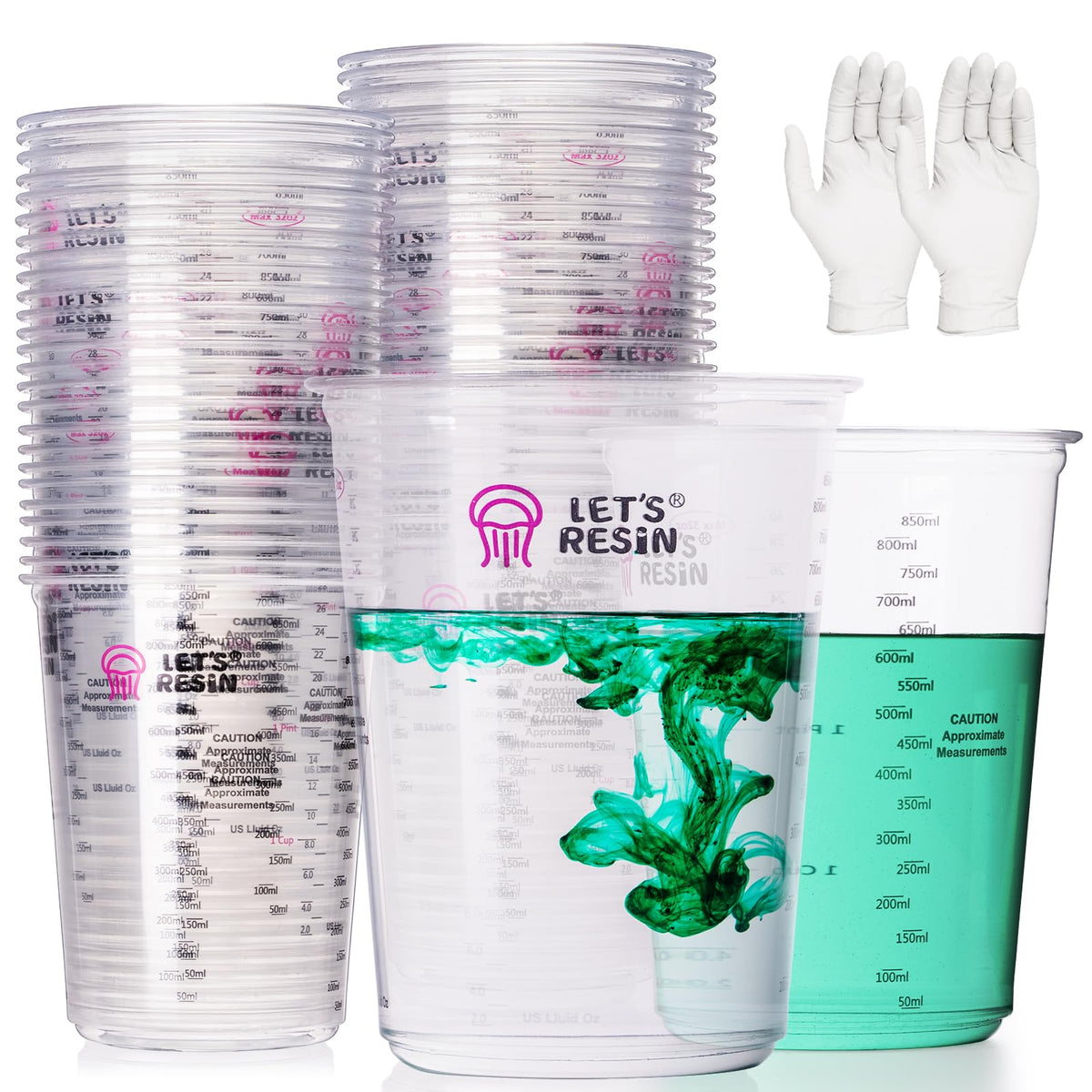 LET'S RESIN 32oz resin mixing cups with clear dual scales for precise blends.