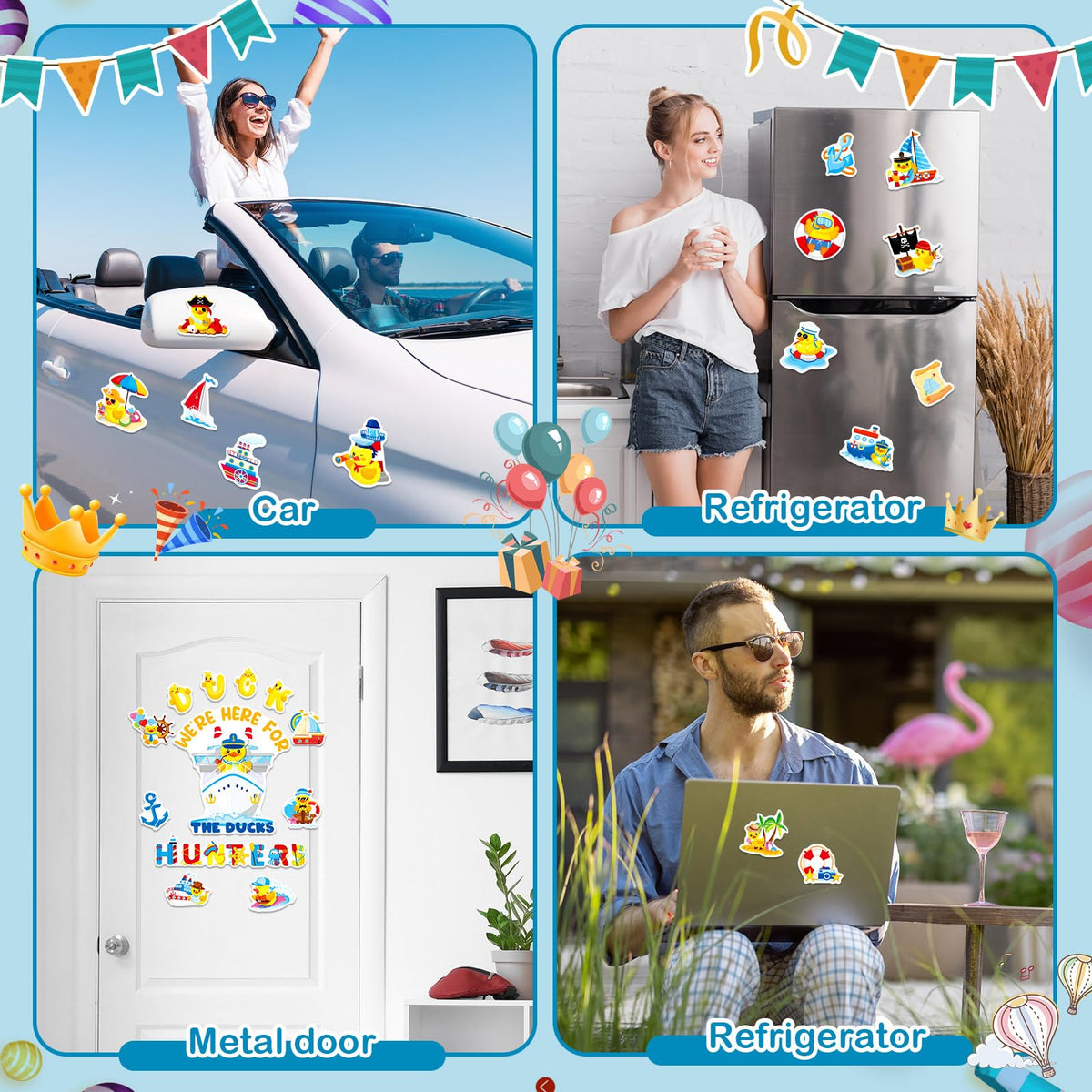 Leumoi duck cruise door magnet featuring captain-duck highlights nautical mood on metal surfaces.