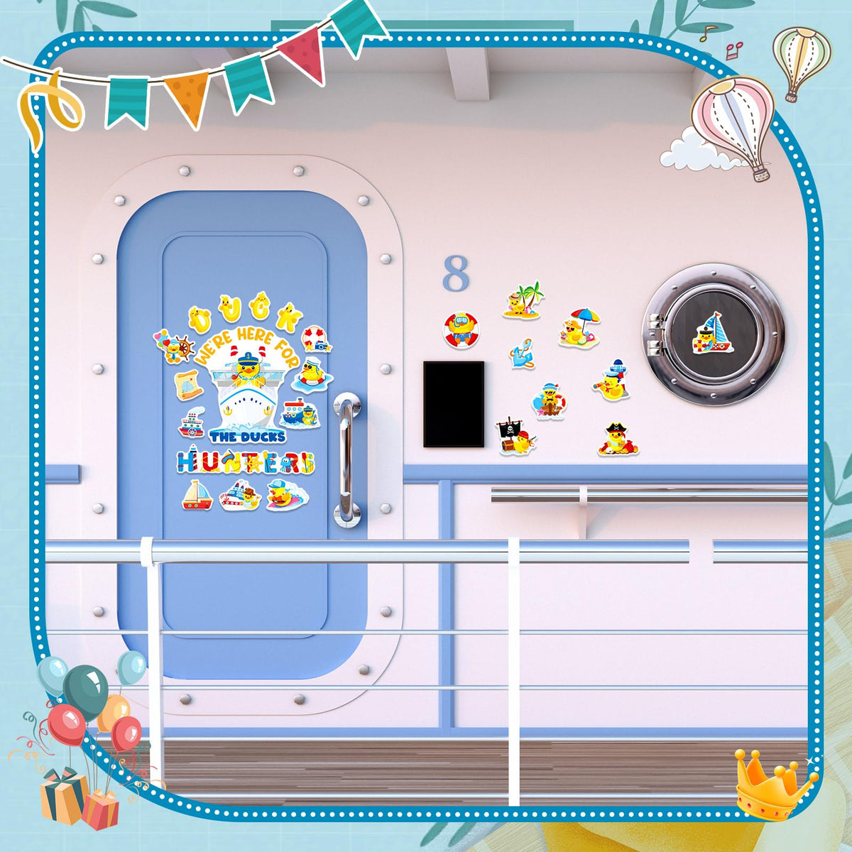 Leumoi duck cruise door magnet featuring surfing duck brightens surfaces with a sunny, tropical vibe.