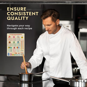 Levain & Co baking measurement magnet on fridge supports accurate quantities.