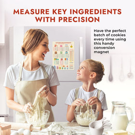 Levain & Co magnet on fridge offers quick metric and imperial references for cooking.