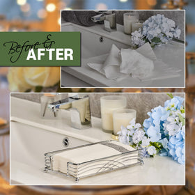 LEVIMETREE silver guest towel holder tray dispense area enables easy napkin access