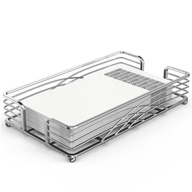 LEVIMETREE silver guest towel holder tray front view highlights elegant countertop organization