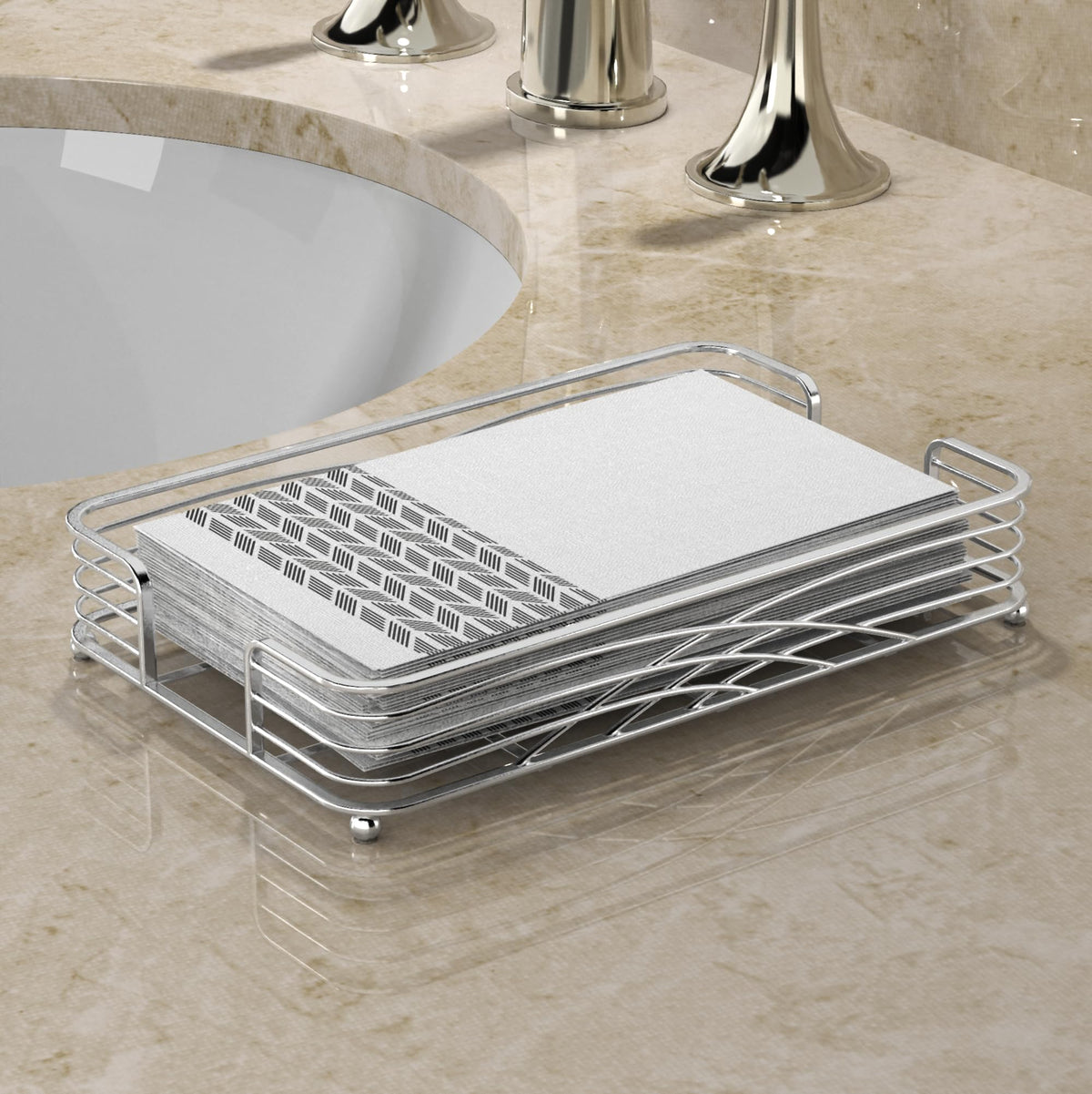 LEVIMETREE silver guest towel holder tray top view shows compact space-saving design