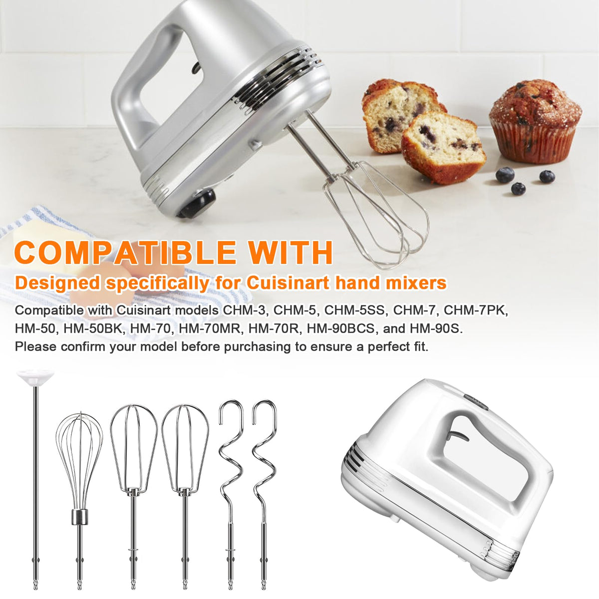 LEWEREST stainless steel beaters for Cuisinart, whisking eggs smoothly and evenly