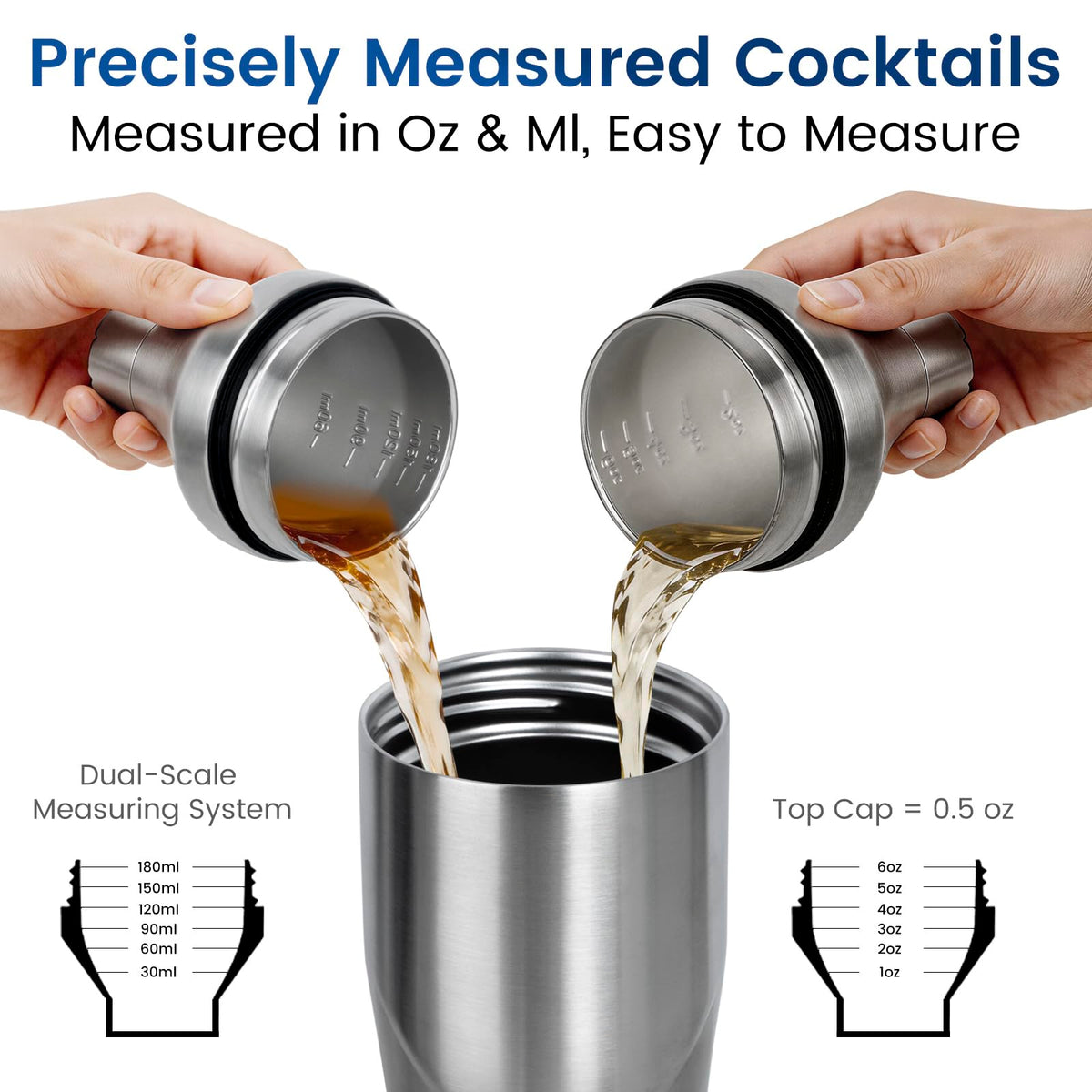 Lexenic shaker features built-in strainer for smooth pours.