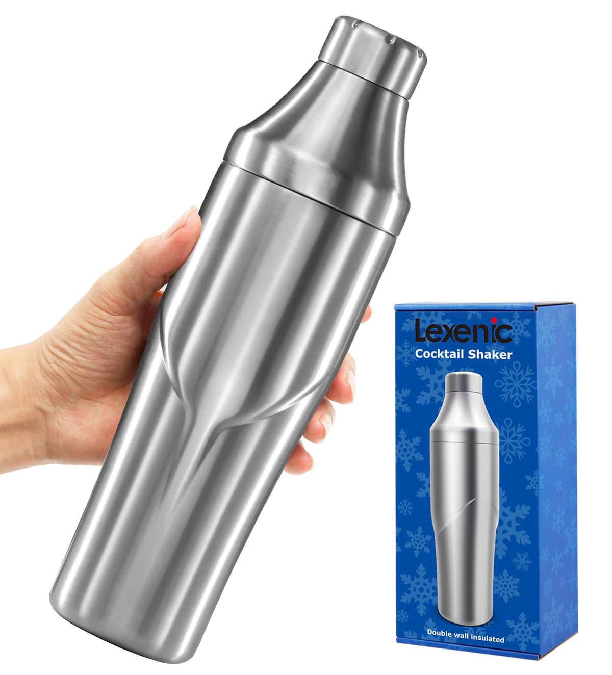 Lexenic 24oz shaker with double-wall insulation keeps drinks cold longer.