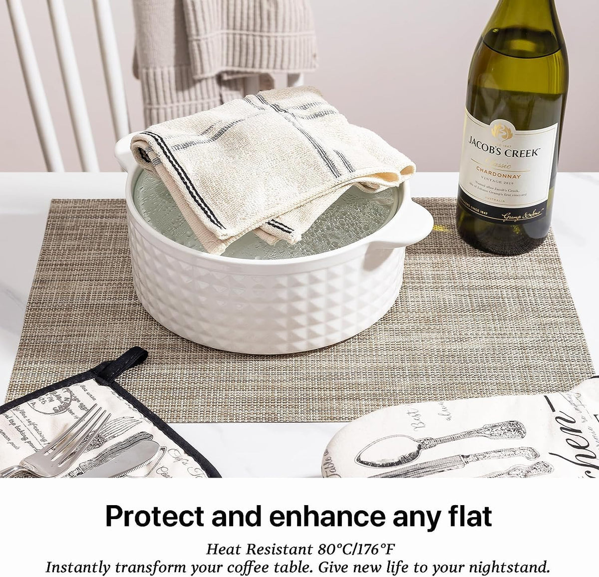 LEXMORE caramel woven placemats protect surfaces during meals