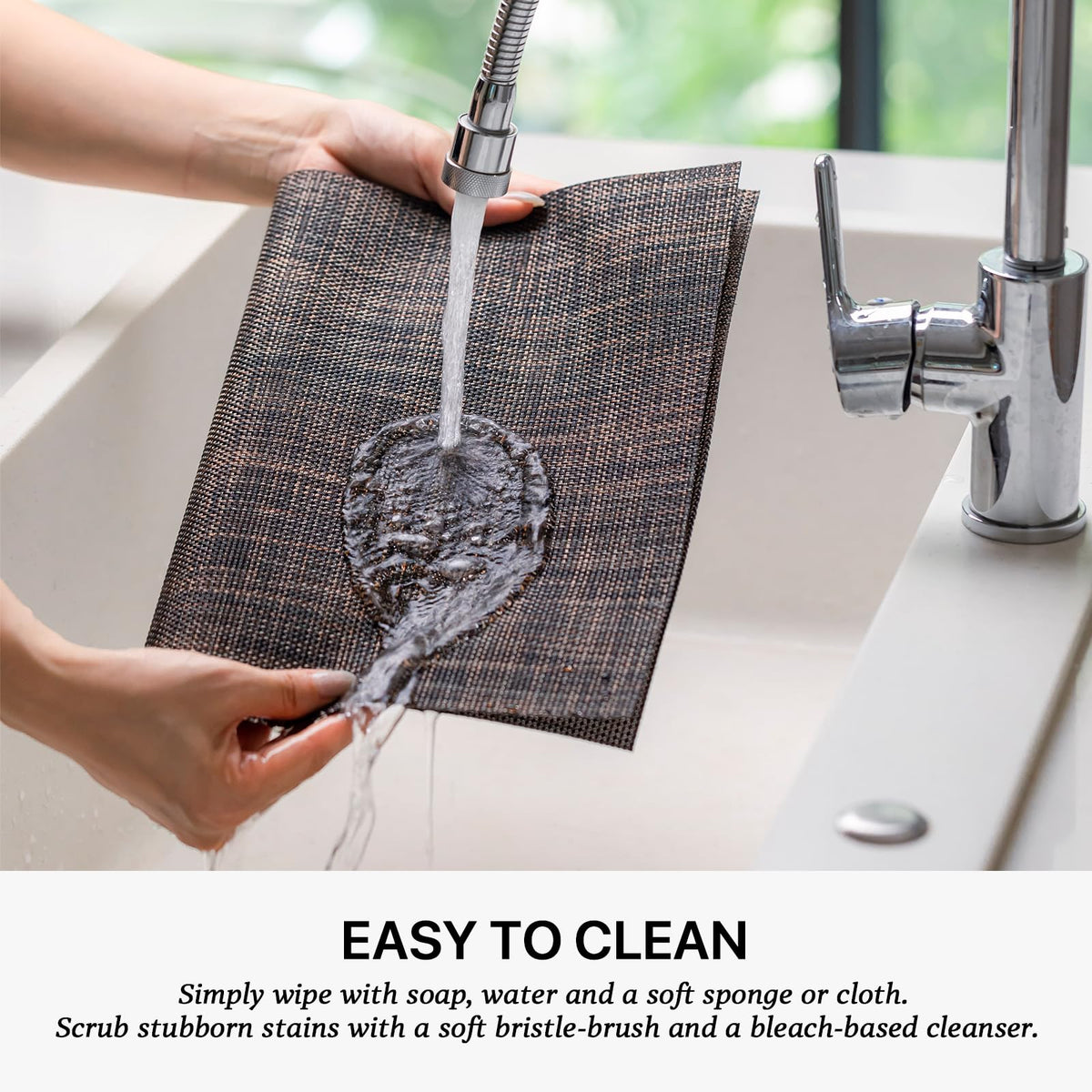 LEXMORE placemats indoor-outdoor use with wipeable surface for versatile meals.