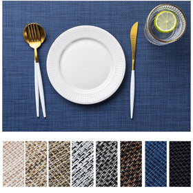 LEXMORE placemats navy blue weave close-up shows durable vinyl texture for everyday dining.