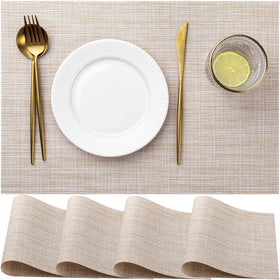 LEXMORE placemats set of four in beige on table provide a stylish protective layer.