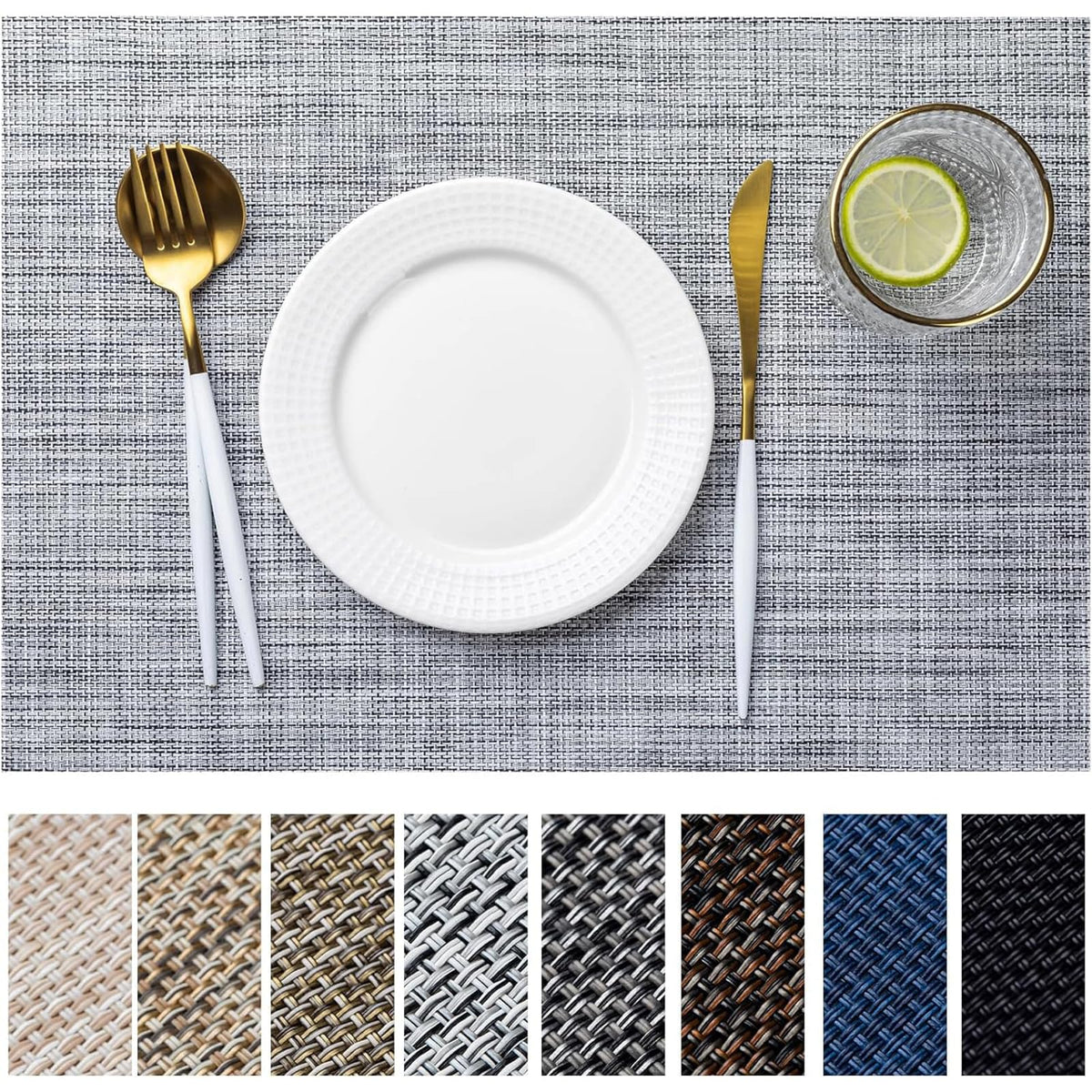 LEXMORE placemats vinyl-weave grey ideal for indoor outdoor dining; easy to wipe clean.