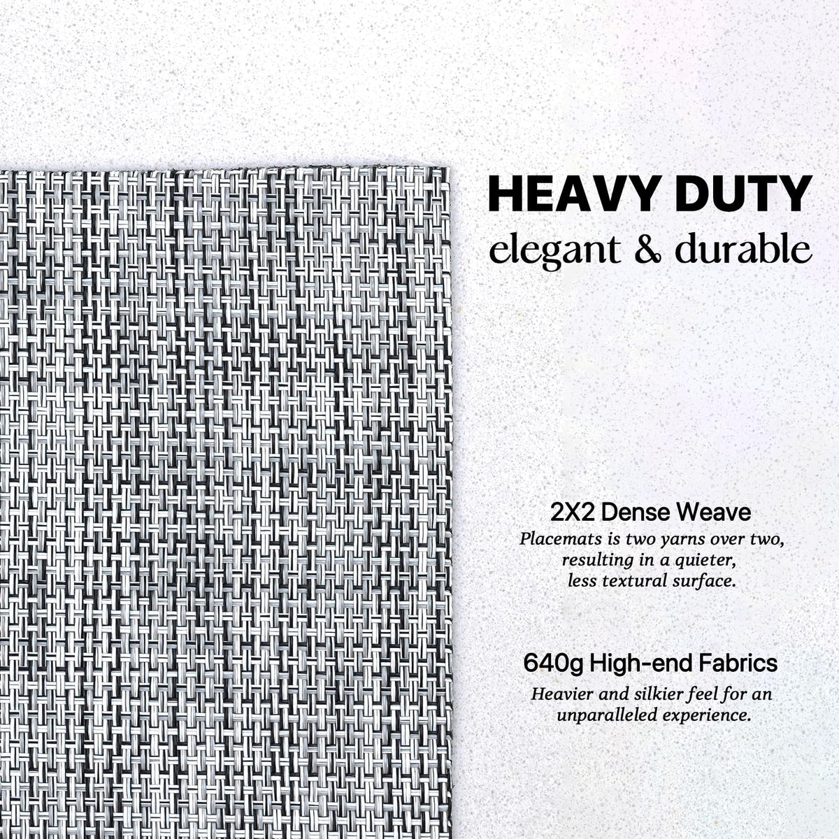 LEXMORE placemats grey vinyl weave; wipeable and reusable for daily use.