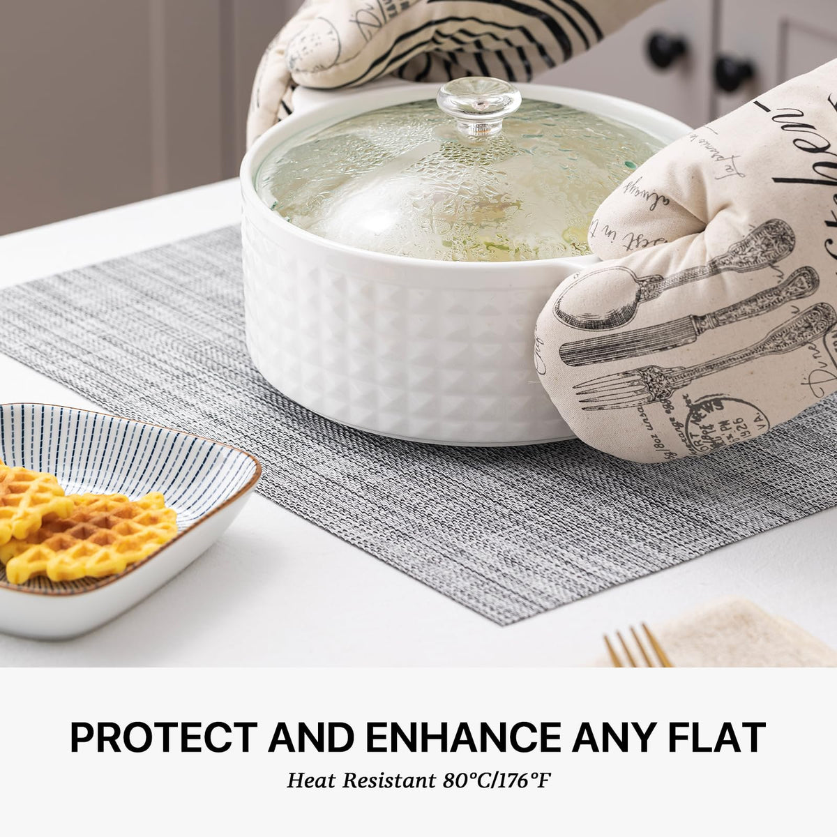LEXMORE placemats grey vinyl weave; protects tables during outdoor meals.