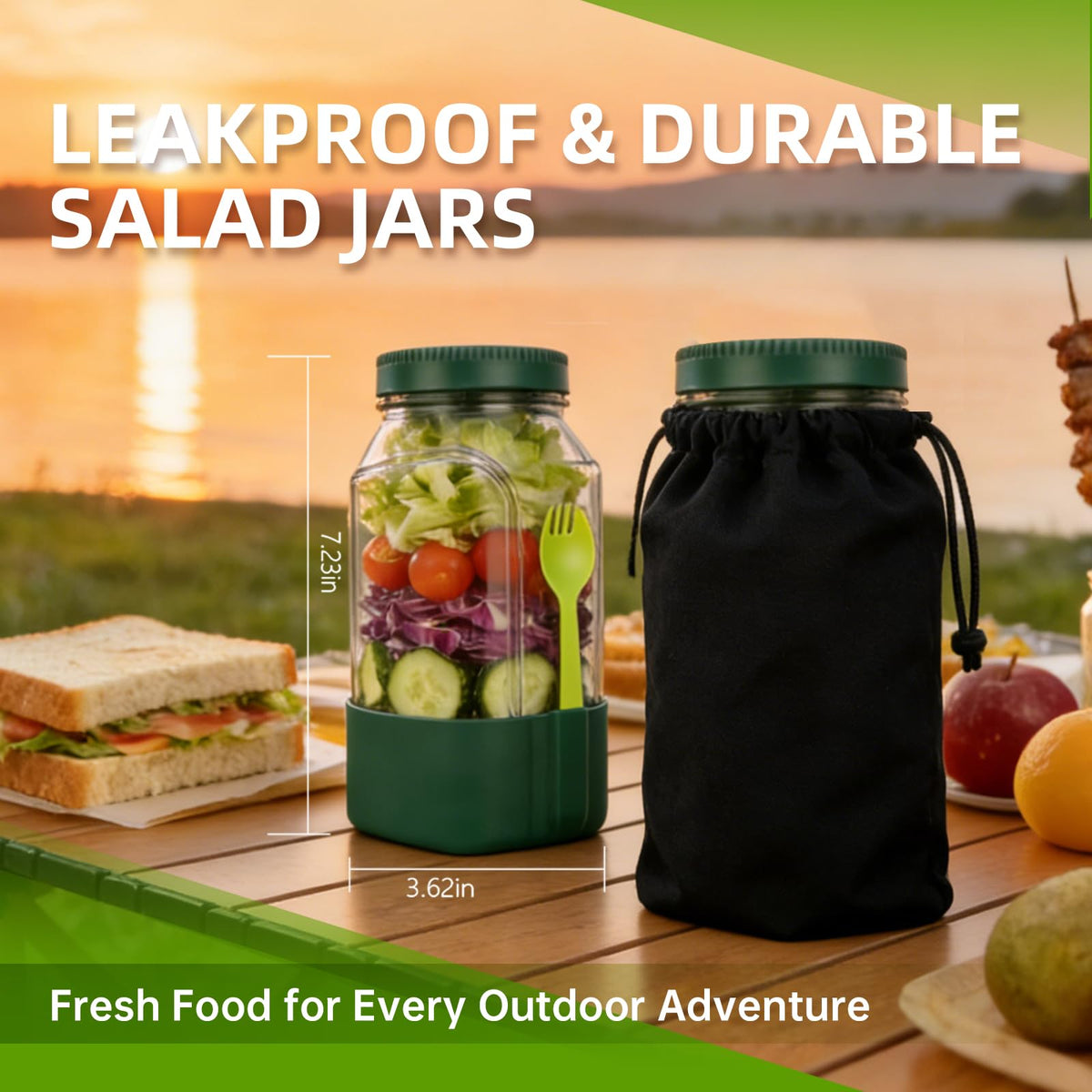 LEYAO freezer-friendly salad jar preserves prepped greens and toppings
