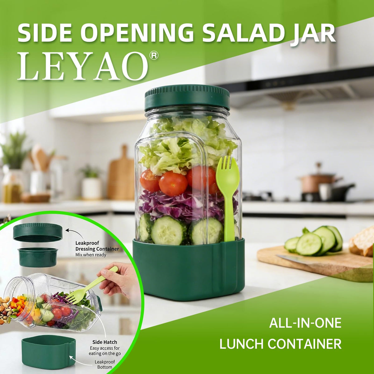 LEYAO integrated fork storage adds convenience for on-the-go meals