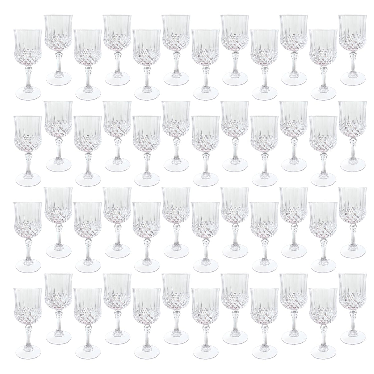 LEYIQU 48-pack transparent plastic wine glasses for elegant, budget-friendly events