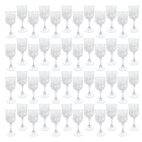 LEYIQU 48-pack transparent plastic wine glasses for elegant, budget-friendly events
