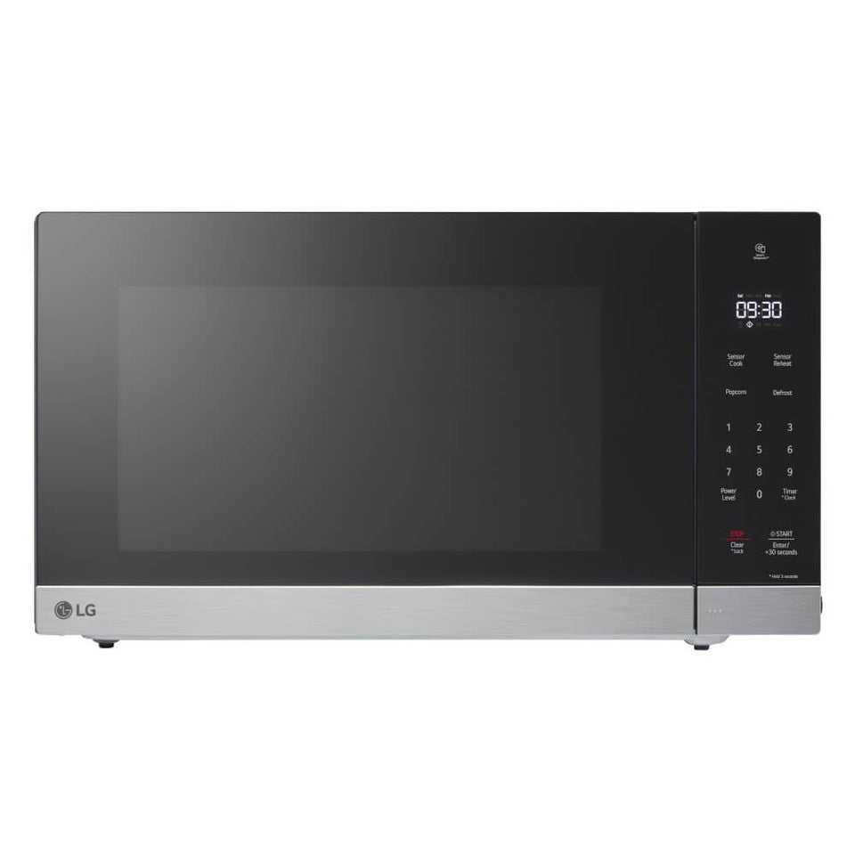 LG NeoChef countertop microwave front view with stainless steel finish and easy-clean interior.