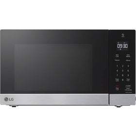 LG NeoChef microwave front view in stainless steel, space-saving kitchen upgrade.