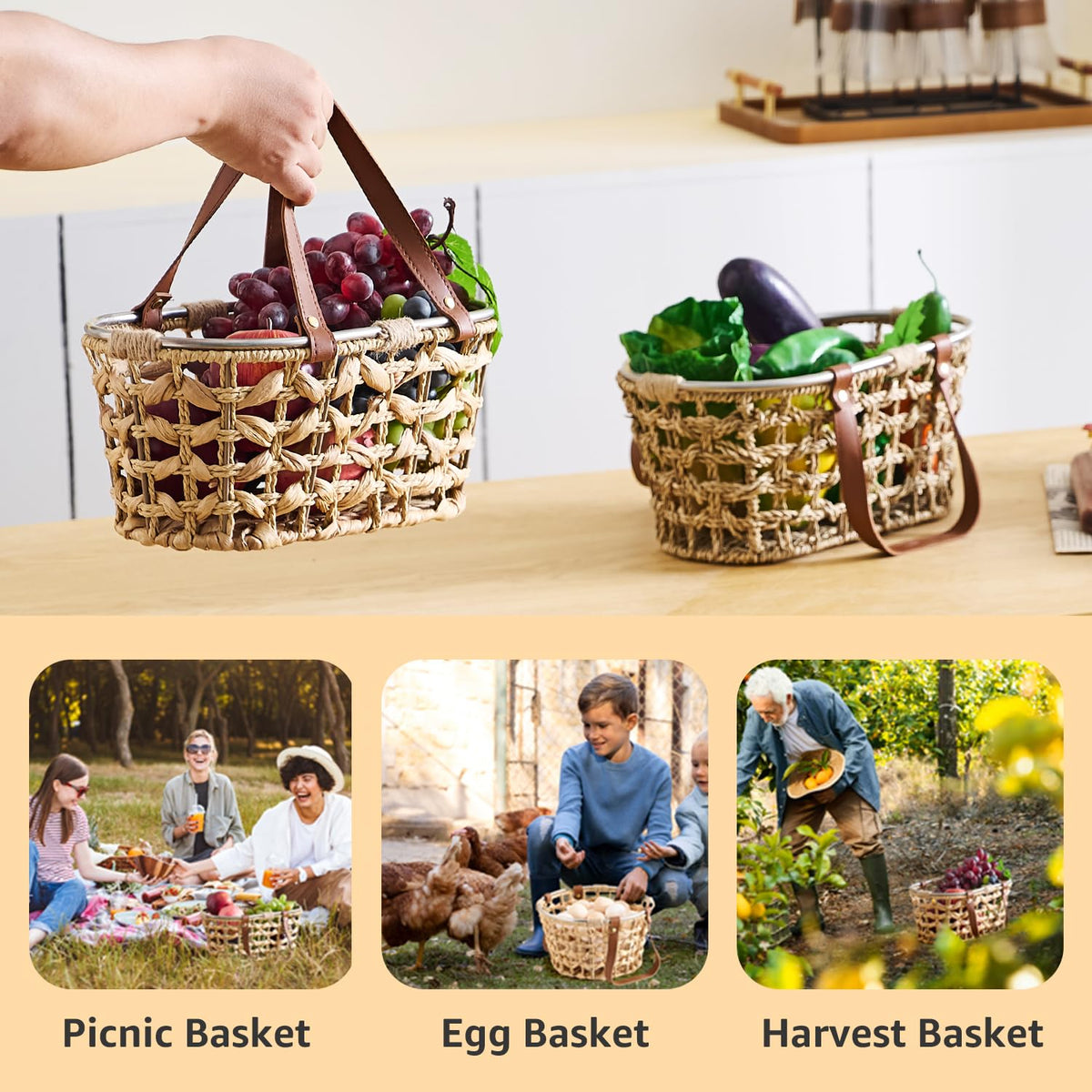 LGENHOOM fruit and vegetable storage basket keeps harvest organized.