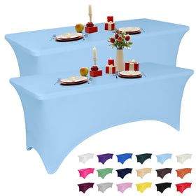 LGJIAOJIAO 2-pack 6ft light blue spandex tablecloth on-table setup boosts elegance.